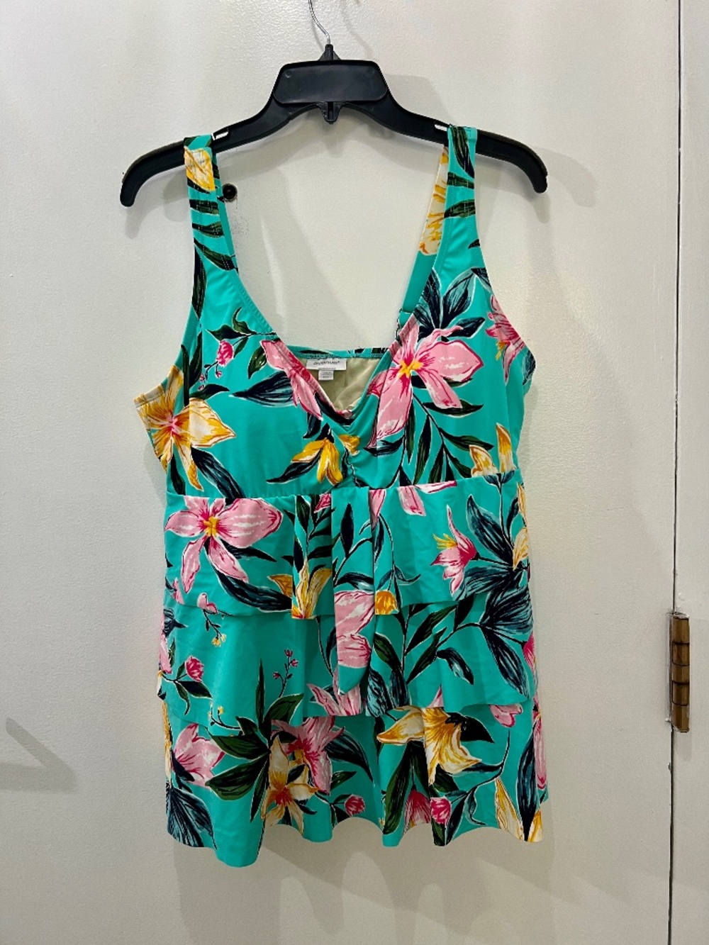 Avenue Ruffled Print Tankini Top Plus Size 16W